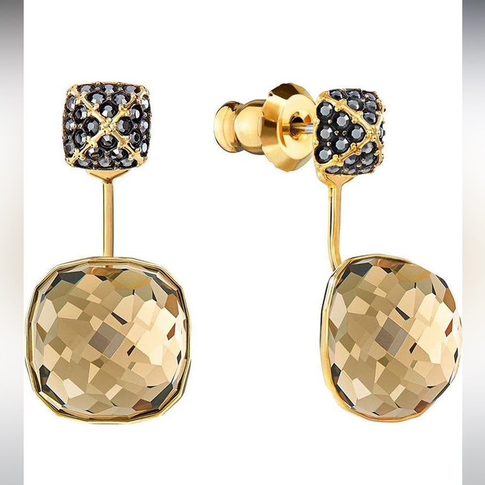 NWT & Box - Black and Gold Swarovski Ear Jacket style Earrings